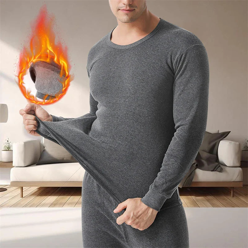 2023 Winter Men Thermal Underwear Sets Long Shirt Long Pants Plus Velvet Pajamas Set Casual Solid Color Thickened Clothing