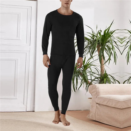 2023 Winter Men Thermal Underwear Sets Long Shirt Long Pants Plus Velvet Pajamas Set Casual Solid Color Thickened Clothing