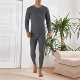 2023 Winter Men Thermal Underwear Sets Long Shirt Long Pants Plus Velvet Pajamas Set Casual Solid Color Thickened Clothing