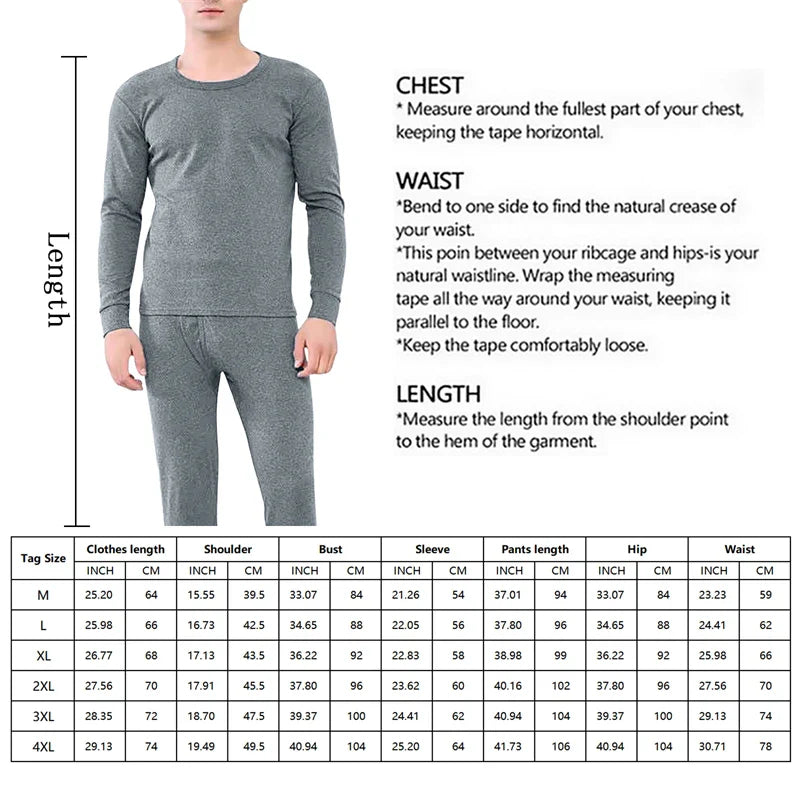 2023 Winter Men Thermal Underwear Sets Long Shirt Long Pants Plus Velvet Pajamas Set Casual Solid Color Thickened Clothing