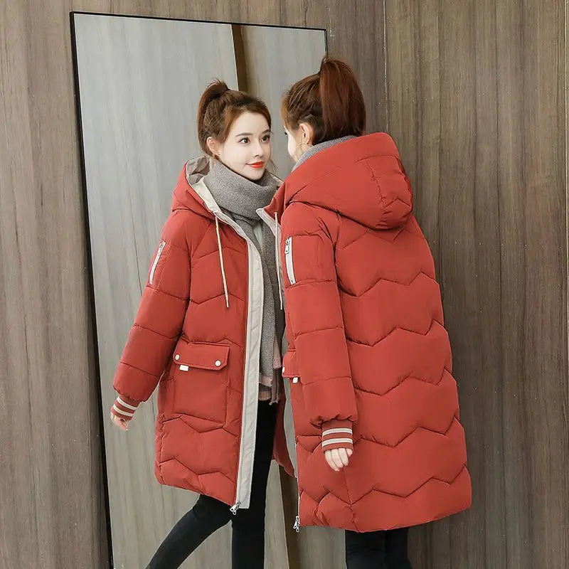 2023 Winter Women Jacket Coats Long Parkas Female Down Cotton Hooded Overcoat Thick Warm Jackets Windproof Casual Student Coat