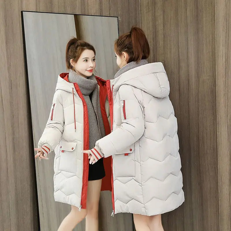 2023 Winter Women Jacket Coats Long Parkas Female Down Cotton Hooded Overcoat Thick Warm Jackets Windproof Casual Student Coat