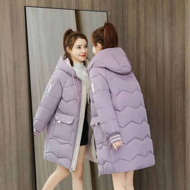 2023 Winter Women Jacket Coats Long Parkas Female Down Cotton Hooded Overcoat Thick Warm Jackets Windproof Casual Student Coat