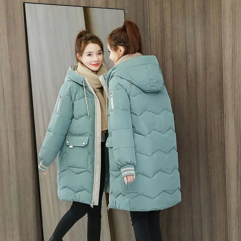 2023 Winter Women Jacket Coats Long Parkas Female Down Cotton Hooded Overcoat Thick Warm Jackets Windproof Casual Student Coat