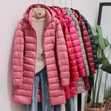 2023 Winter Womens Korean Fashion Slim Remove Hooded Parka Fashionable Outerwear Down Jackets Long Light Thin Coat Puffer Jacket