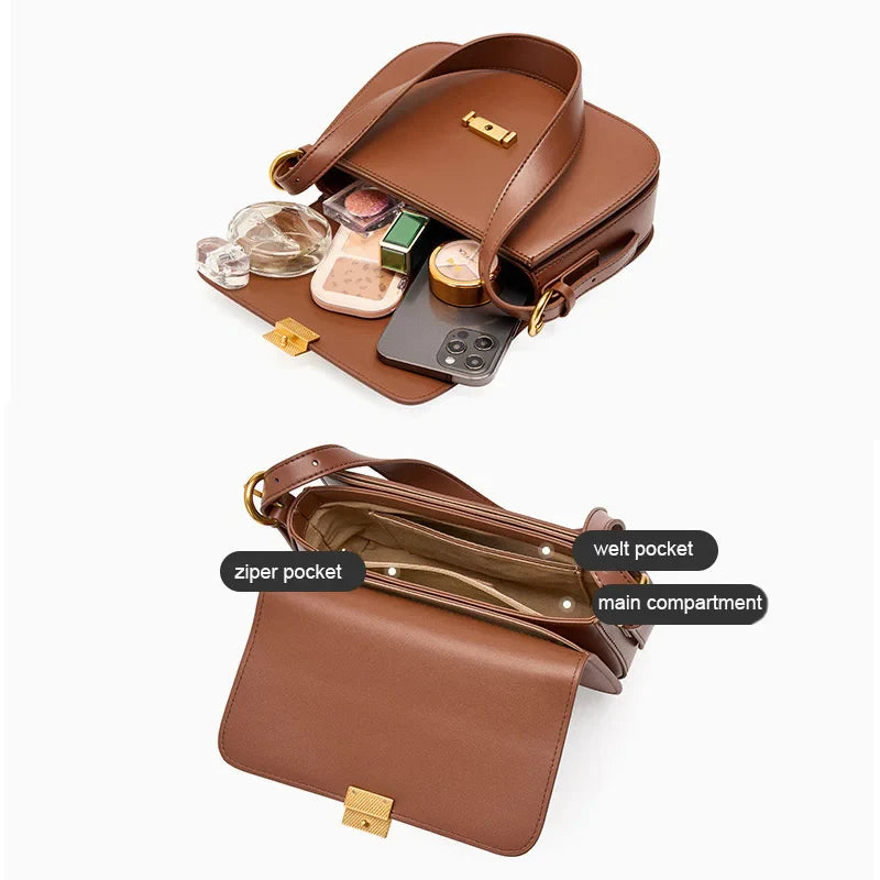 2023 Women Saddle Bag Female Small Wedding Flap Underarm Shoulder Bag Lady Retro Split Leather Square Box Messenger Tote Handbag