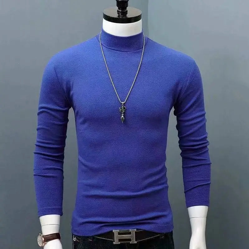 2023 new Winter Warm Half High Collar Fashion Thermal Underwear Men Mock Neck Basic T-shirt Blouse Pullover Long Sleeve Top