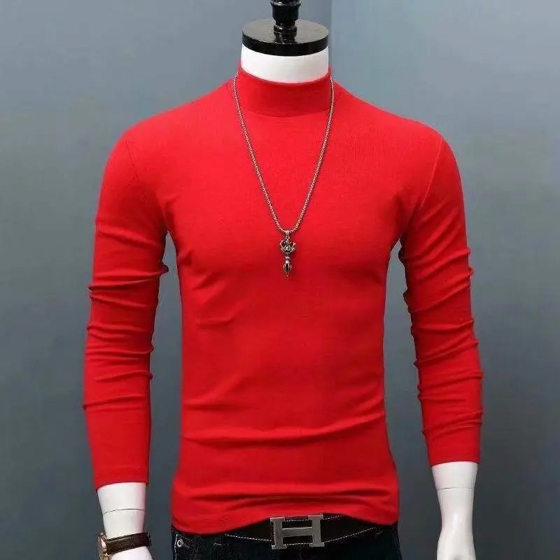 2023 new Winter Warm Half High Collar Fashion Thermal Underwear Men Mock Neck Basic T-shirt Blouse Pullover Long Sleeve Top