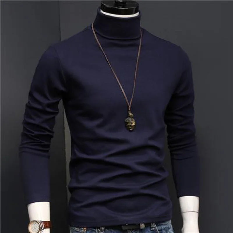 2023 new Winter Warm Half High Collar Fashion Thermal Underwear Men Mock Neck Basic T-shirt Blouse Pullover Long Sleeve Top