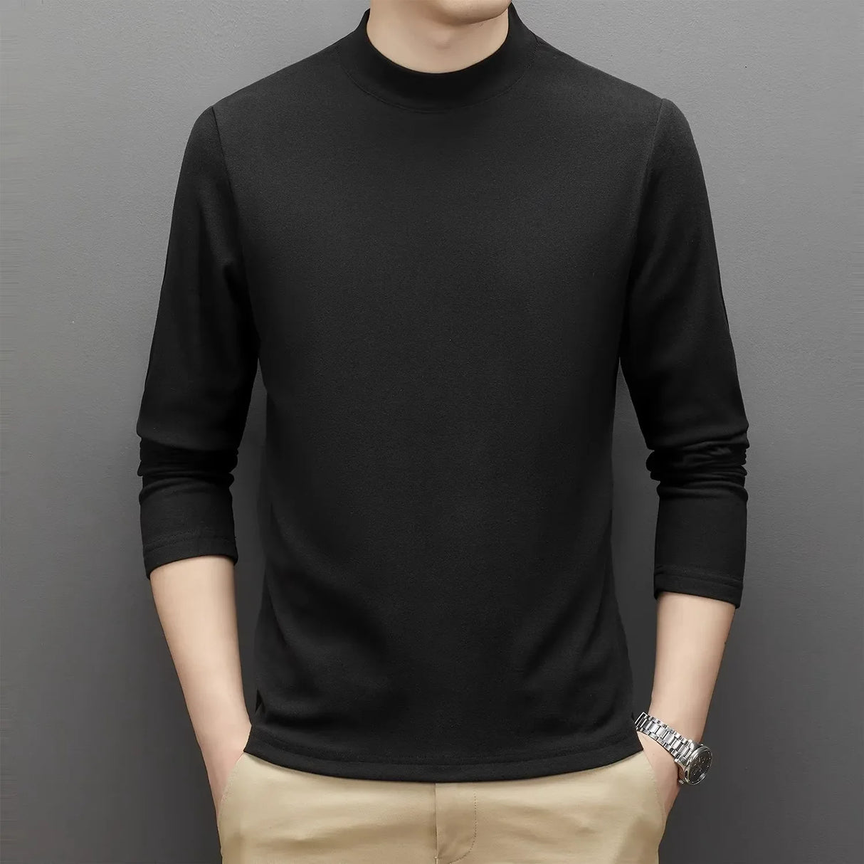 2023 new Winter Warm Half High Collar Fashion Thermal Underwear Men Mock Neck Basic T-shirt Blouse Pullover Long Sleeve Top