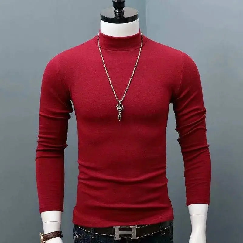 2023 new Winter Warm Half High Collar Fashion Thermal Underwear Men Mock Neck Basic T-shirt Blouse Pullover Long Sleeve Top