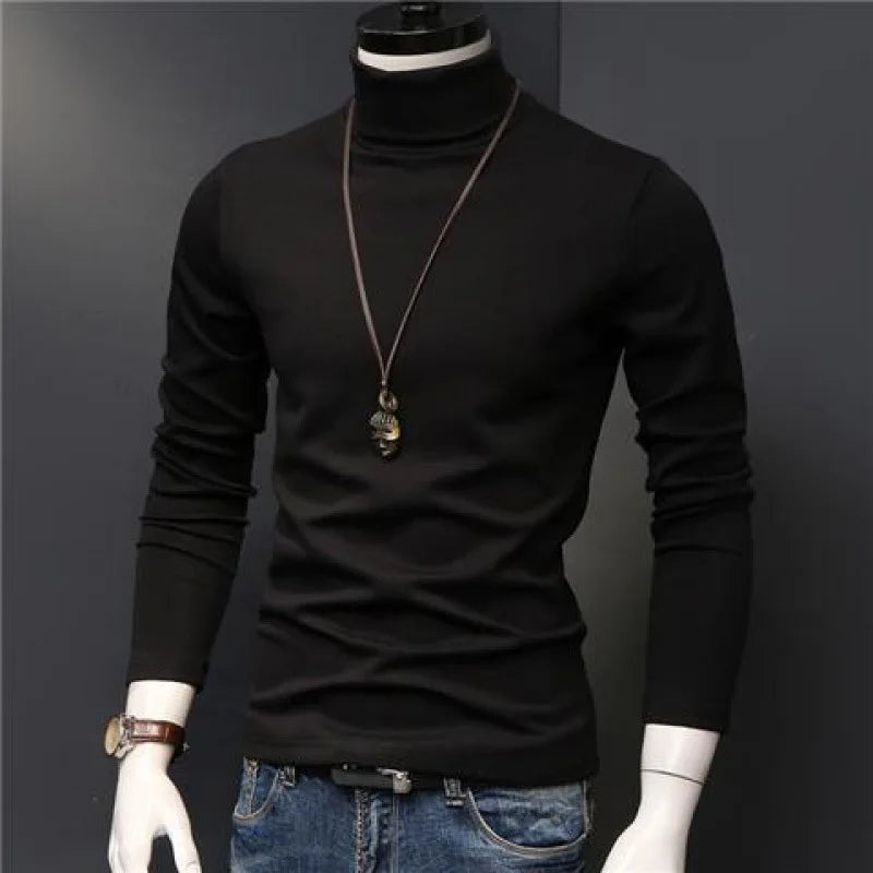 2023 new Winter Warm Half High Collar Fashion Thermal Underwear Men Mock Neck Basic T-shirt Blouse Pullover Long Sleeve Top