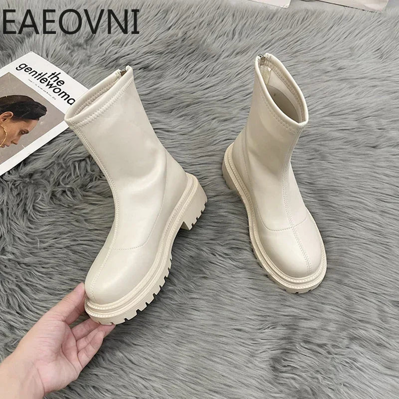 2024 Autumn Winter Women Long Boots PU Leather Ladies Zipper Knight Flats Heel Boots Fashion Non Slip High Heel Knee-high Boots