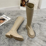 2024 Autumn Winter Women Long Boots PU Leather Ladies Zipper Knight Flats Heel Boots Fashion Non Slip High Heel Knee-high Boots