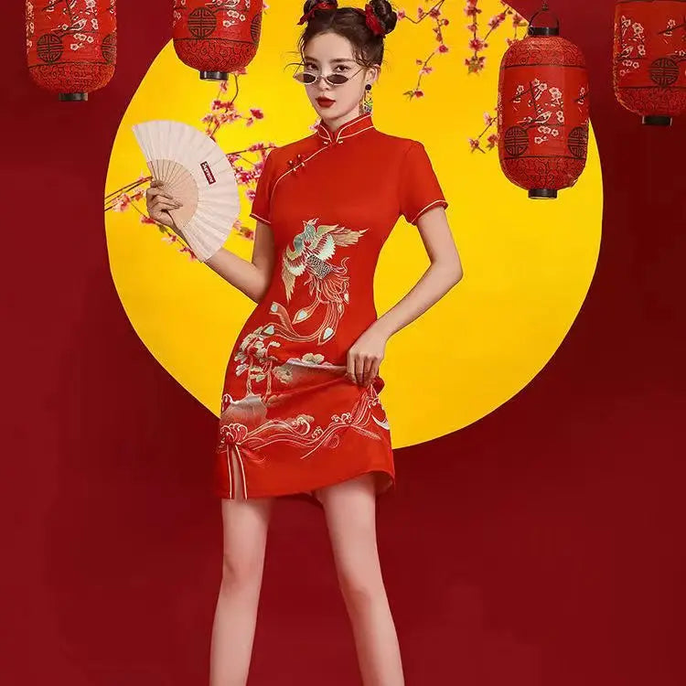 2024 GuoChao Modern Chinese  Dress for Girls Cheongsam A-line Dress Women Qipao Traditional Chinese Improved Cheongsam Dress