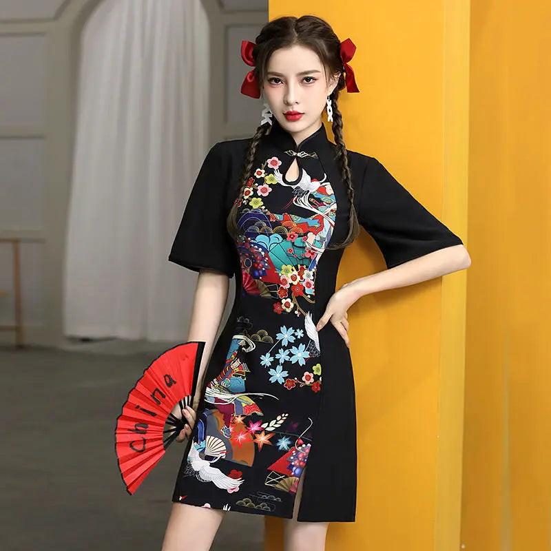 2024 GuoChao Modern Chinese  Dress for Girls Cheongsam A-line Dress Women Qipao Traditional Chinese Improved Cheongsam Dress