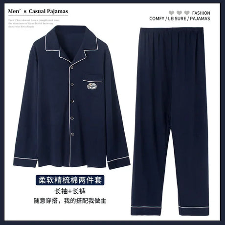 2024 Men's Pajama Sets Simple Sleepwear Long Sleeve Cotton Top Pant Leisure Outwear Soft Autumn Winter Loungewear Plus Size 6XL