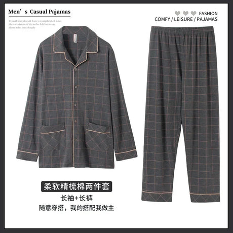 2024 Men's Pajama Sets Simple Sleepwear Long Sleeve Cotton Top Pant Leisure Outwear Soft Autumn Winter Loungewear Plus Size 6XL