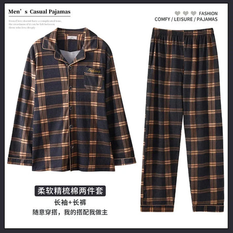 2024 Men's Pajama Sets Simple Sleepwear Long Sleeve Cotton Top Pant Leisure Outwear Soft Autumn Winter Loungewear Plus Size 6XL