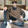 2024 Men's Warm Pajama Sets Autumn Winter Thick 2 Piece Set Flannel Sleepwear Loose Long Sleeve Solid Homewear Home Clothes Sets