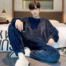 2024 Men's Warm Pajama Sets Autumn Winter Thick 2 Piece Set Flannel Sleepwear Loose Long Sleeve Solid Homewear Home Clothes Sets