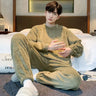 2024 Men's Warm Pajama Sets Autumn Winter Thick 2 Piece Set Flannel Sleepwear Loose Long Sleeve Solid Homewear Home Clothes Sets