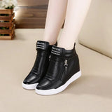 2024 New High Top Women Sneakers Autumn Winter Hidden Heel Casual Shoes Side Zip Women White Platform Wedge Rivet Shoes