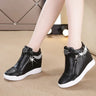 2024 New High Top Women Sneakers Autumn Winter Hidden Heel Casual Shoes Side Zip Women White Platform Wedge Rivet Shoes