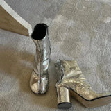 2024 New Silver Tabi Boots Split Toe Chunky High Heel Women Boots Leather Zapatos Mujer Fashion Autumn Women Shoes Botas Mujer