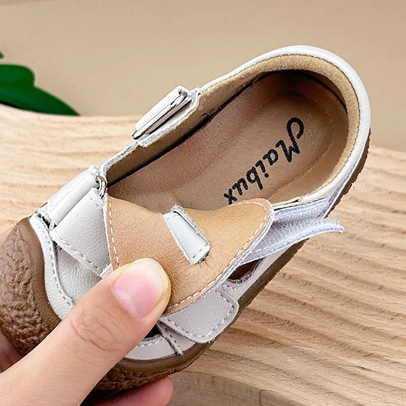 2024 New Summer Baby Shoes For Boys Leather Cut-outs Soft Sole Girls Sandals Non-slip Fashion Toddler Kids Sandals EU 15-25