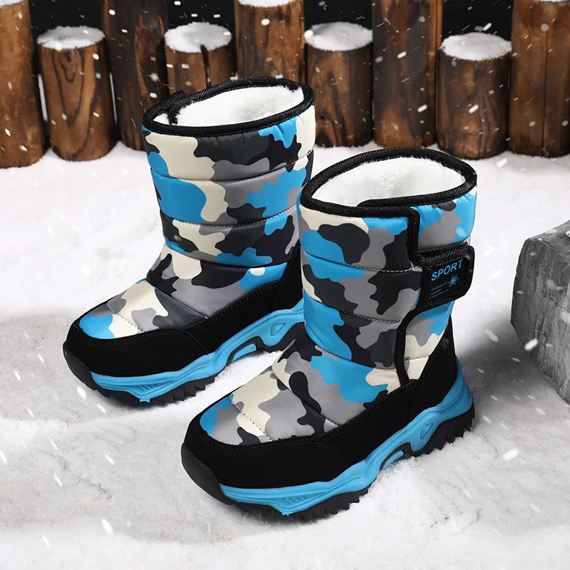 2024 Winter Children Shoes Plush Waterproof Fabric Non-Slip Girl Shoes Rubber Sole Snow Boots Fashion Warm Outdoor Boots