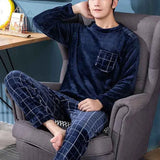 2024 Winter Men Fleece Casual Long Sleeve Pajamas Set Coral Velvet Cute Cartoon Sleepwear Couple Plush Thicken Warm Homewear