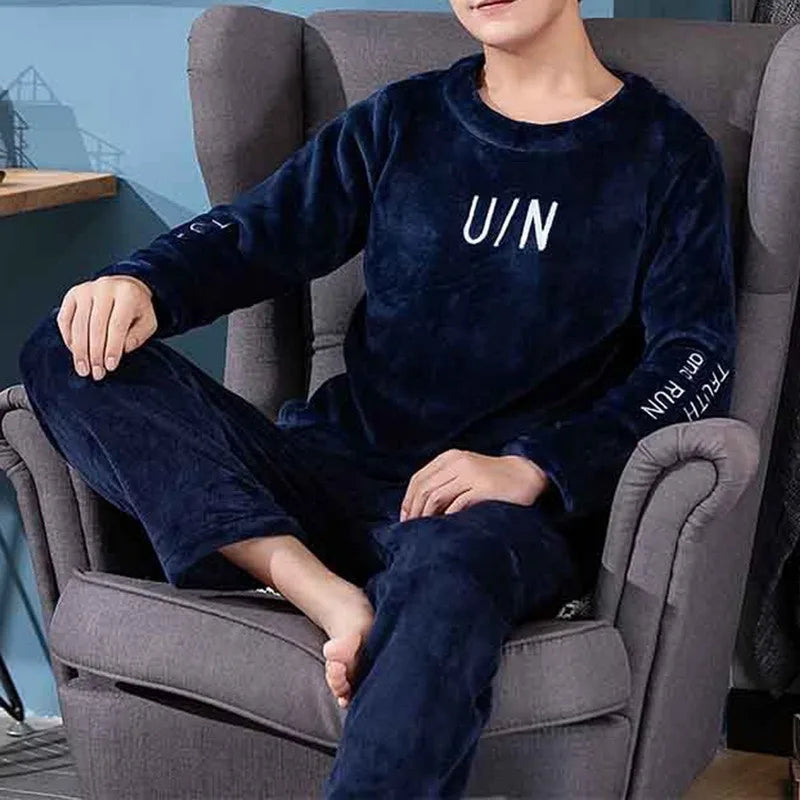 2024 Winter Men Fleece Casual Long Sleeve Pajamas Set Coral Velvet Cute Cartoon Sleepwear Couple Plush Thicken Warm Homewear