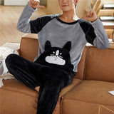 2024 Winter Men Fleece Casual Long Sleeve Pajamas Set Coral Velvet Cute Cartoon Sleepwear Couple Plush Thicken Warm Homewear