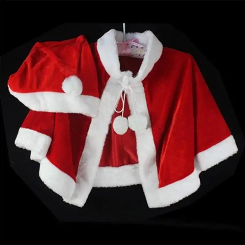 2024 Winter Red Velvet Cape Cloak Christmas Women Girl Shawl Party Costumes Dress Decoration Santa Claus Costume Fashion