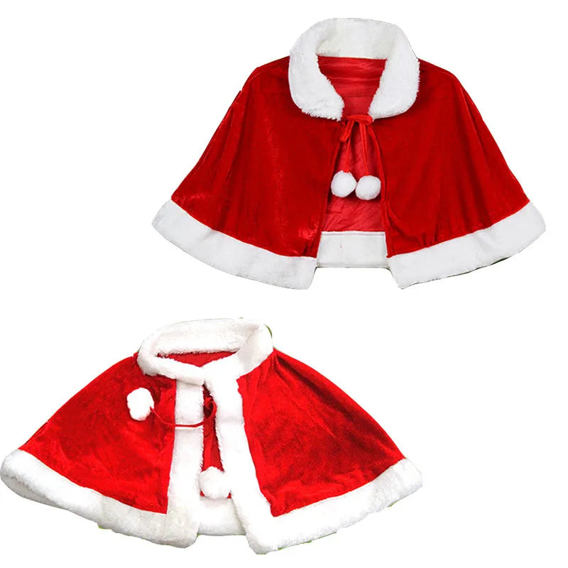 2024 Winter Red Velvet Cape Cloak Christmas Women Girl Shawl Party Costumes Dress Decoration Santa Claus Costume Fashion