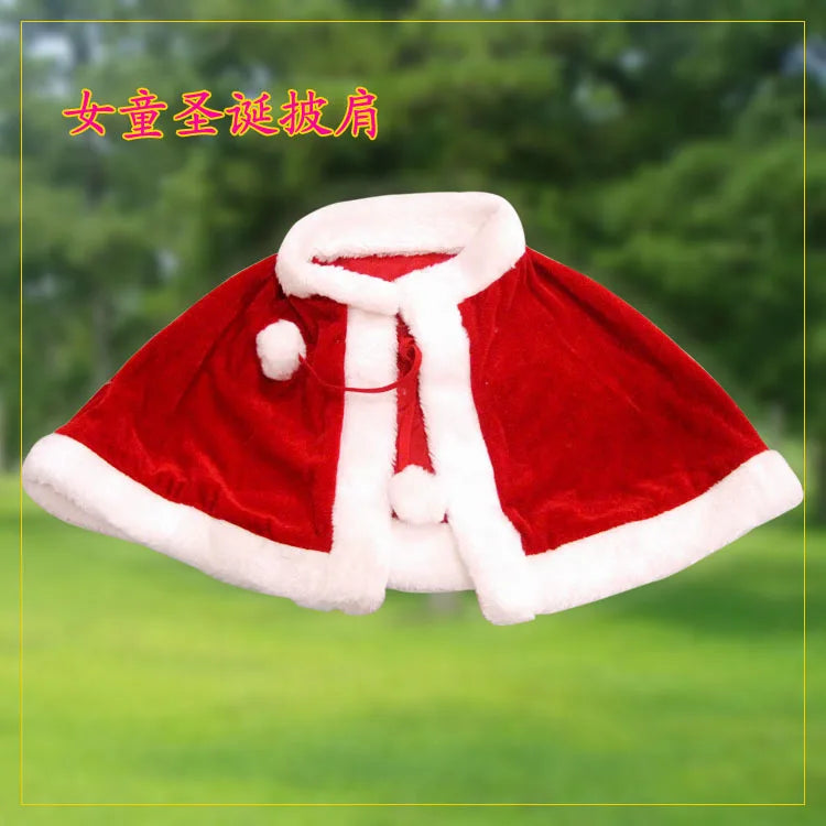 2024 Winter Red Velvet Cape Cloak Christmas Women Girl Shawl Party Costumes Dress Decoration Santa Claus Costume Fashion