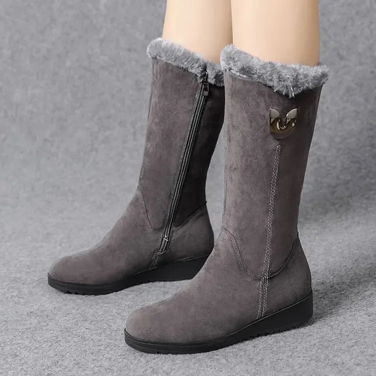 2024 Winter Warm Chelsea High Fur Boots Women  Shoes for Women Chunky Mid-calf Plush Snow Flat Boots ZIP Fashion Botas Mujer