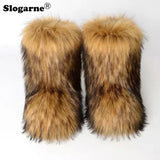 2024 Women Winter Fluffy Fur Boots Woman Furry Snow Boots Plush Warm Outdoor Footwear Girls Luxury Faux Fox Fur Platform Shoes