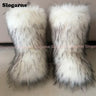 2024 Women Winter Fluffy Fur Boots Woman Furry Snow Boots Plush Warm Outdoor Footwear Girls Luxury Faux Fox Fur Platform Shoes