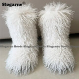 2024 Women Winter Fluffy Fur Boots Woman Furry Snow Boots Plush Warm Outdoor Footwear Girls Luxury Faux Fox Fur Platform Shoes