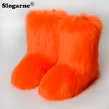 2024 Women Winter Fluffy Fur Boots Woman Furry Snow Boots Plush Warm Outdoor Footwear Girls Luxury Faux Fox Fur Platform Shoes