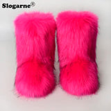 2024 Women Winter Fluffy Fur Boots Woman Furry Snow Boots Plush Warm Outdoor Footwear Girls Luxury Faux Fox Fur Platform Shoes