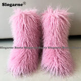 2024 Women Winter Fluffy Fur Boots Woman Furry Snow Boots Plush Warm Outdoor Footwear Girls Luxury Faux Fox Fur Platform Shoes