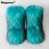 2024 Women Winter Fluffy Fur Boots Woman Furry Snow Boots Plush Warm Outdoor Footwear Girls Luxury Faux Fox Fur Platform Shoes