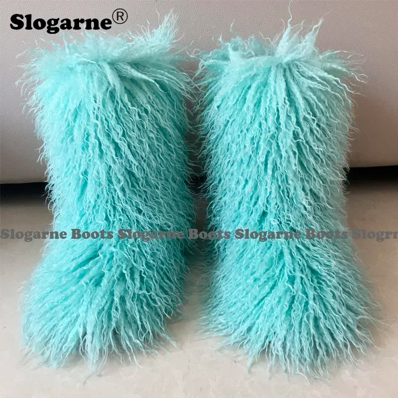 2024 Women Winter Fluffy Fur Boots Woman Furry Snow Boots Plush Warm Outdoor Footwear Girls Luxury Faux Fox Fur Platform Shoes