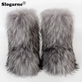 2024 Women Winter Fluffy Fur Boots Woman Furry Snow Boots Plush Warm Outdoor Footwear Girls Luxury Faux Fox Fur Platform Shoes