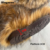 2024 Women Winter Fluffy Fur Boots Woman Furry Snow Boots Plush Warm Outdoor Footwear Girls Luxury Faux Fox Fur Platform Shoes