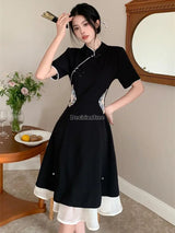 2024 chinese improved hanfu cheongsam dress women a line qipao new fashion style short sleeve casual daily lady cheongsam dress