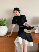 2024 chinese improved hanfu cheongsam dress women a line qipao new fashion style short sleeve casual daily lady cheongsam dress